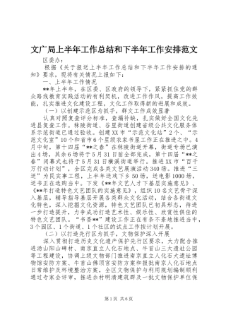 2024年文广局上半年工作总结和下半年工作安排范文