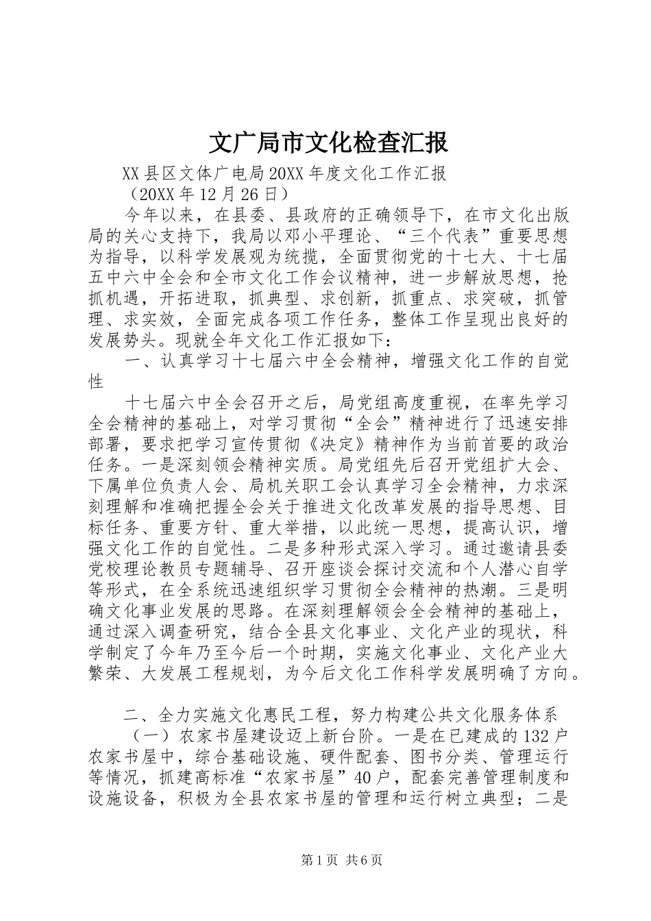 2024年文广局市文化检查汇报_第1页