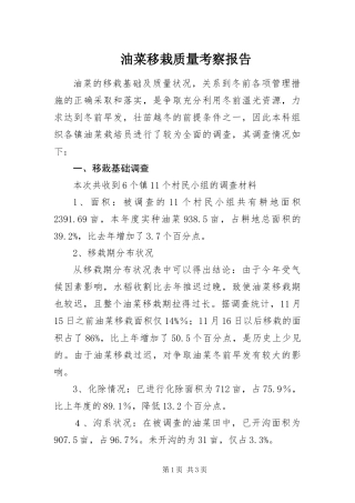 2024年油菜移栽质量考察报告