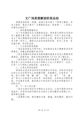 2024年文广局思想解放阶段总结