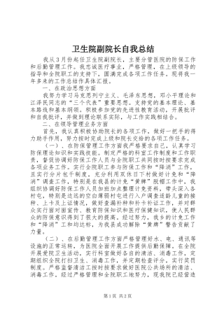 2024年卫生院副院长自我总结