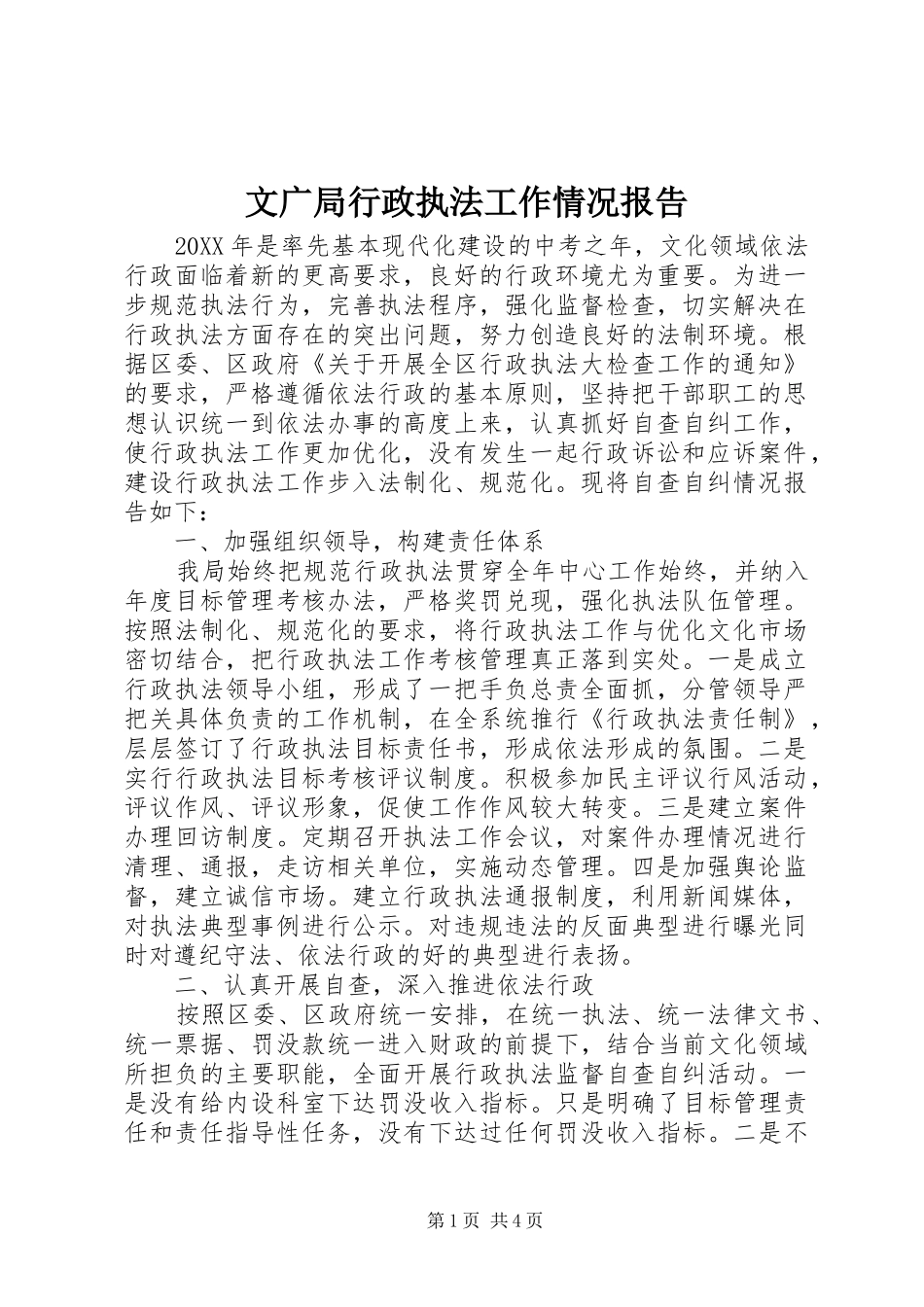 2024年文广局行政执法工作情况报告_第1页