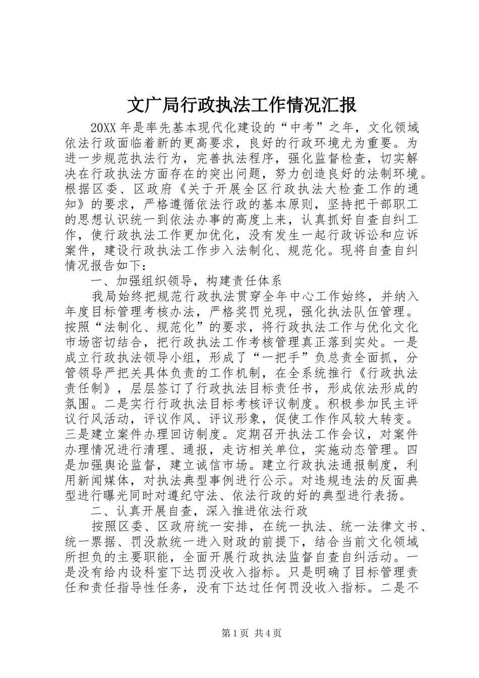 2024年文广局行政执法工作情况汇报_第1页
