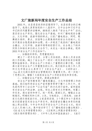2024年文广旅新局年度安全生产工作总结