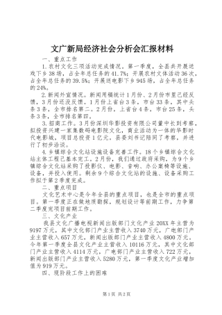 2024年文广新局经济社会分析会汇报材料