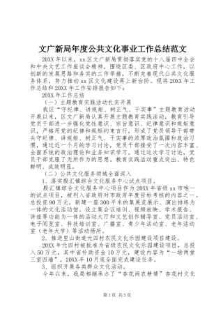 2024年文广新局年度公共文化事业工作总结范文