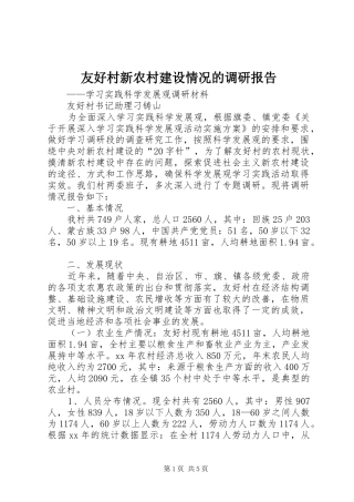 2024年友好村新农村建设情况的调研报告