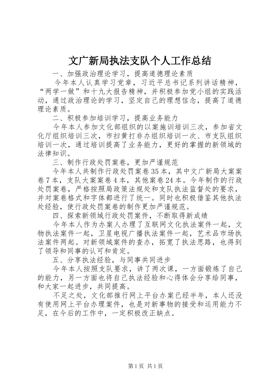 2024年文广新局执法支队个人工作总结_第1页