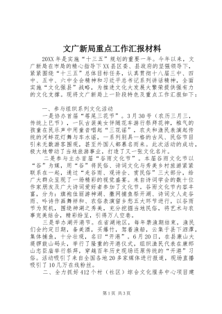 2024年文广新局重点工作汇报材料
