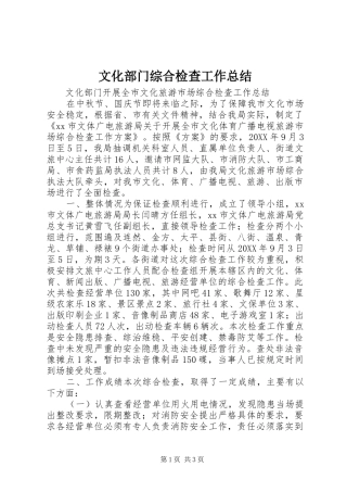 2024年文化部门综合检查工作总结