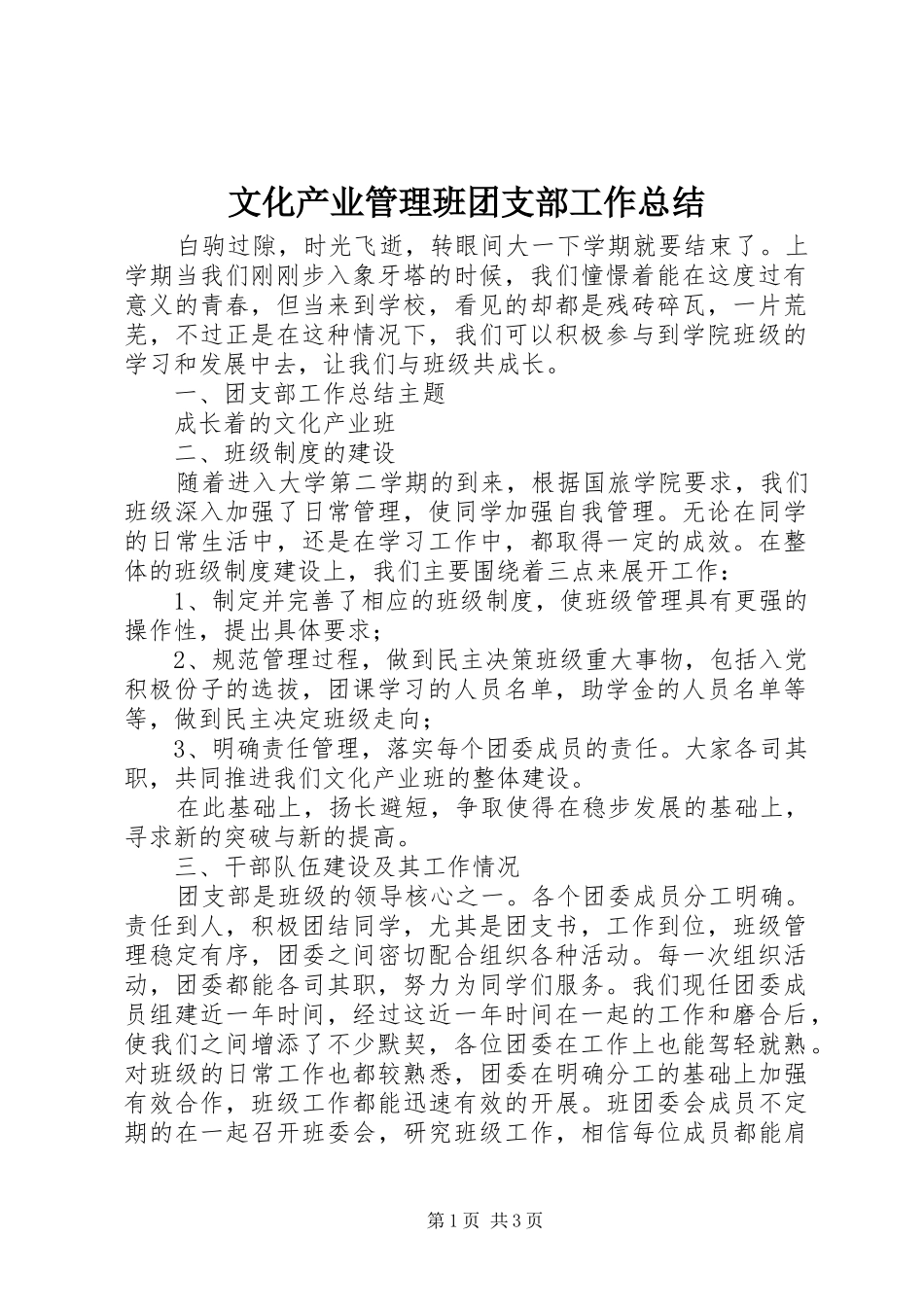 2024年文化产业管理班团支部工作总结_第1页