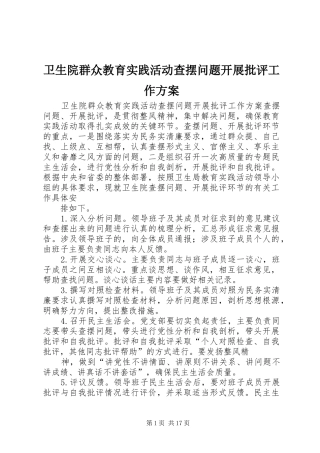 2024年卫生院群众教育实践活动查摆问题开展批评工作方案