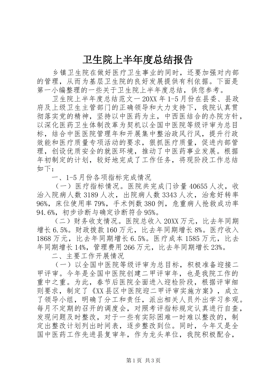 2024年卫生院上半年度总结报告_第1页