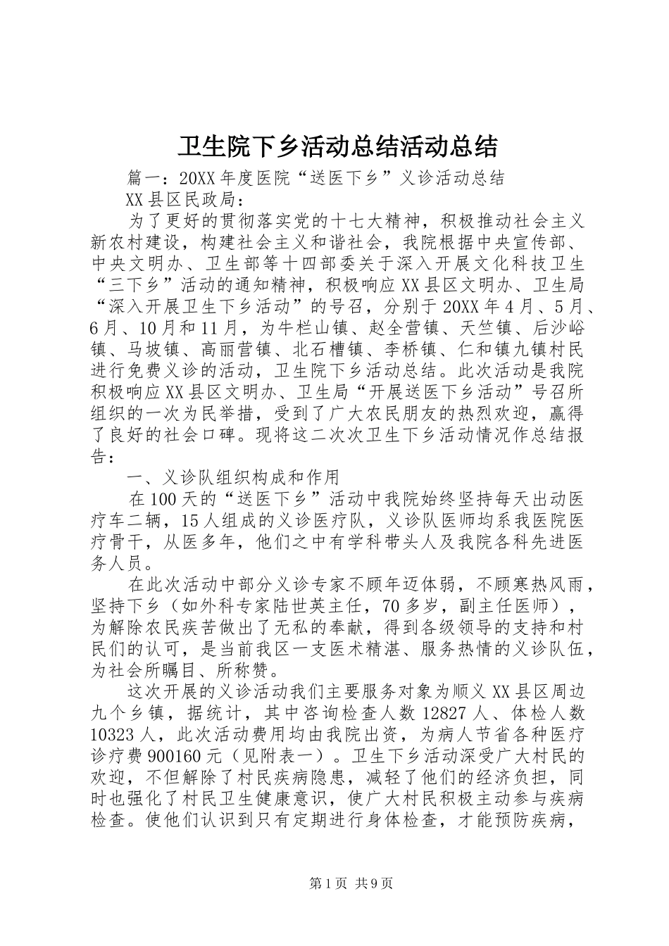 2024年卫生院下乡活动总结活动总结_第1页