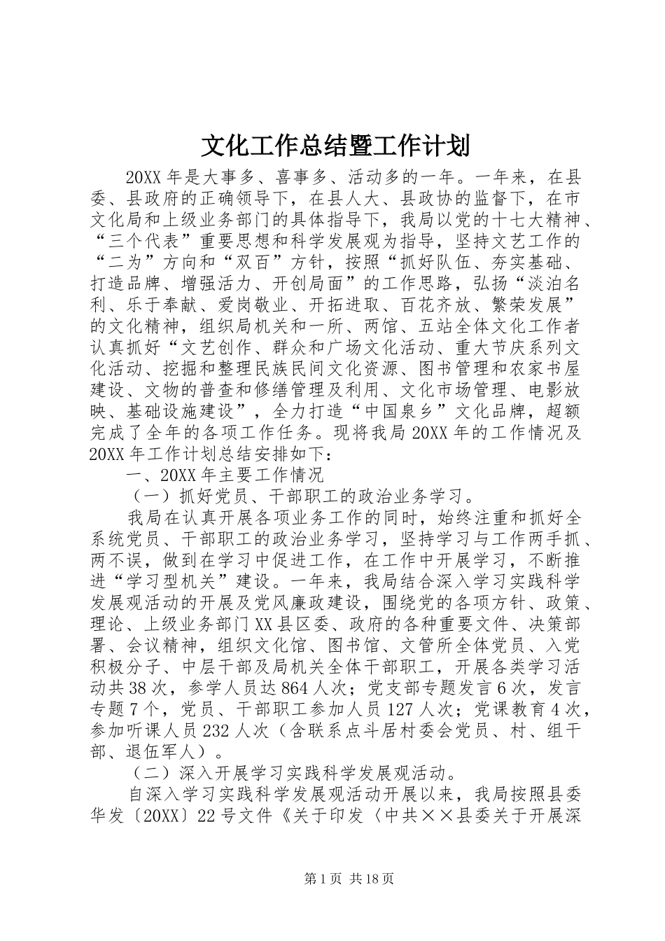 2024年文化工作总结暨工作计划_第1页