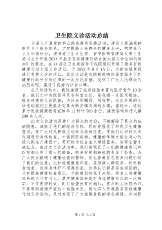 2024年卫生院义诊活动总结
