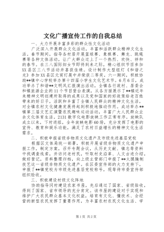 2024年文化广播宣传工作的自我总结