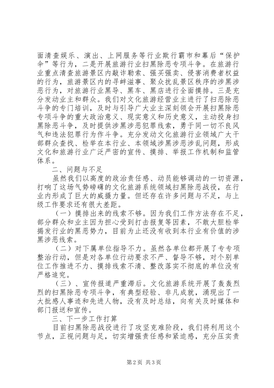 2024年文化和旅游领域打黑除恶专项斗争工作小结_第2页
