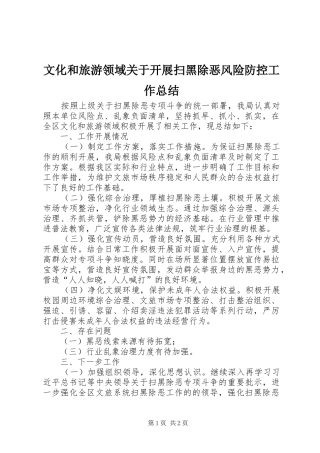 2024年文化和旅游领域关于开展扫黑除恶风险防控工作总结