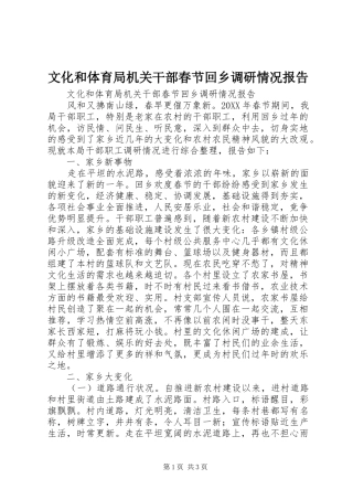 2024年文化和体育局机关干部春节回乡调研情况报告