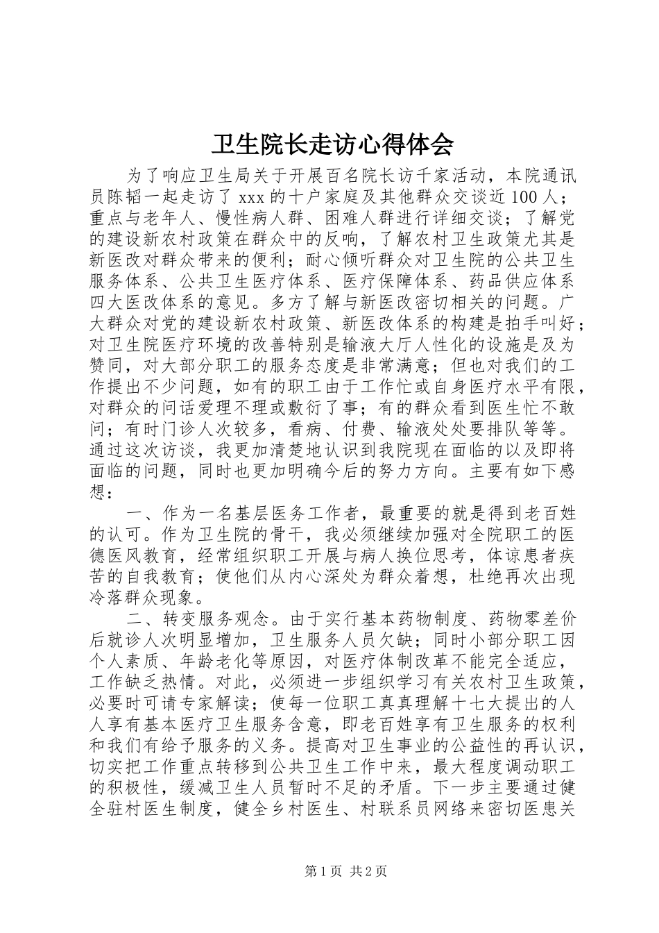 2024年卫生院长走访心得体会_第1页