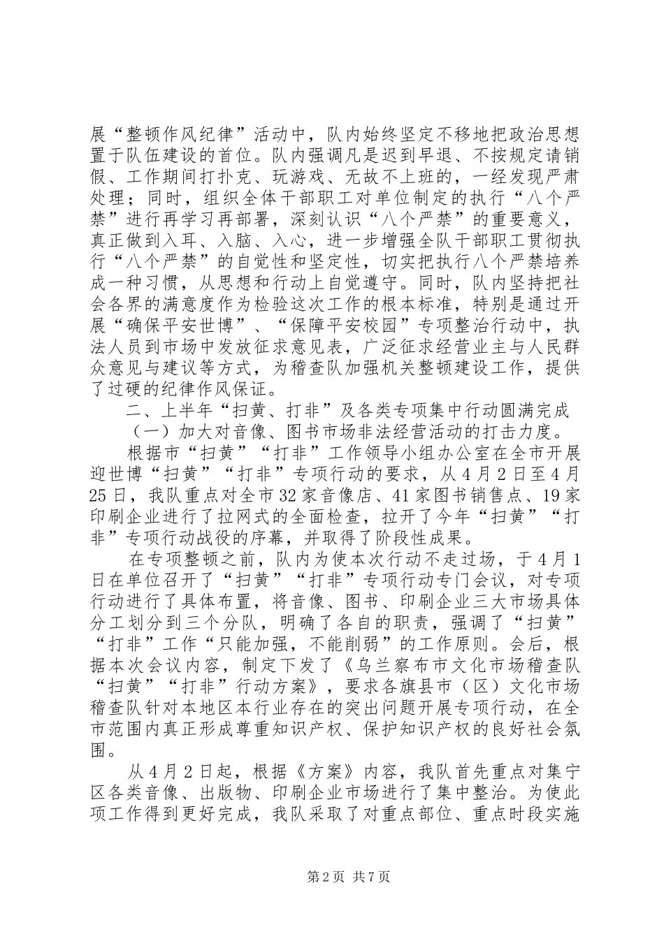 2024年文化稽查队上半年工作总结_第2页