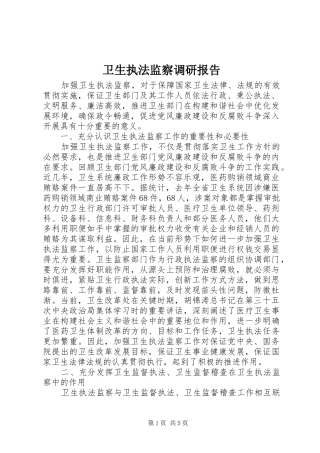 2024年卫生执法监察调研报告