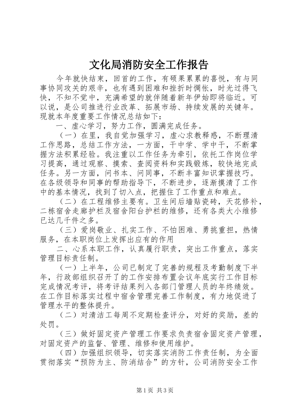 2024年文化局消防安全工作报告_第1页