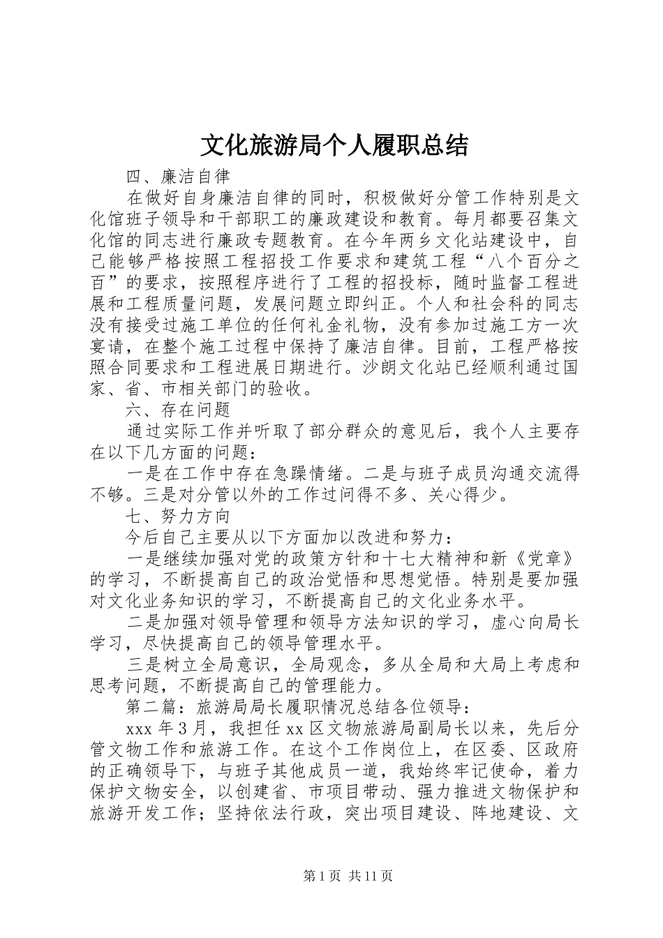 2024年文化旅游局个人履职总结_第1页