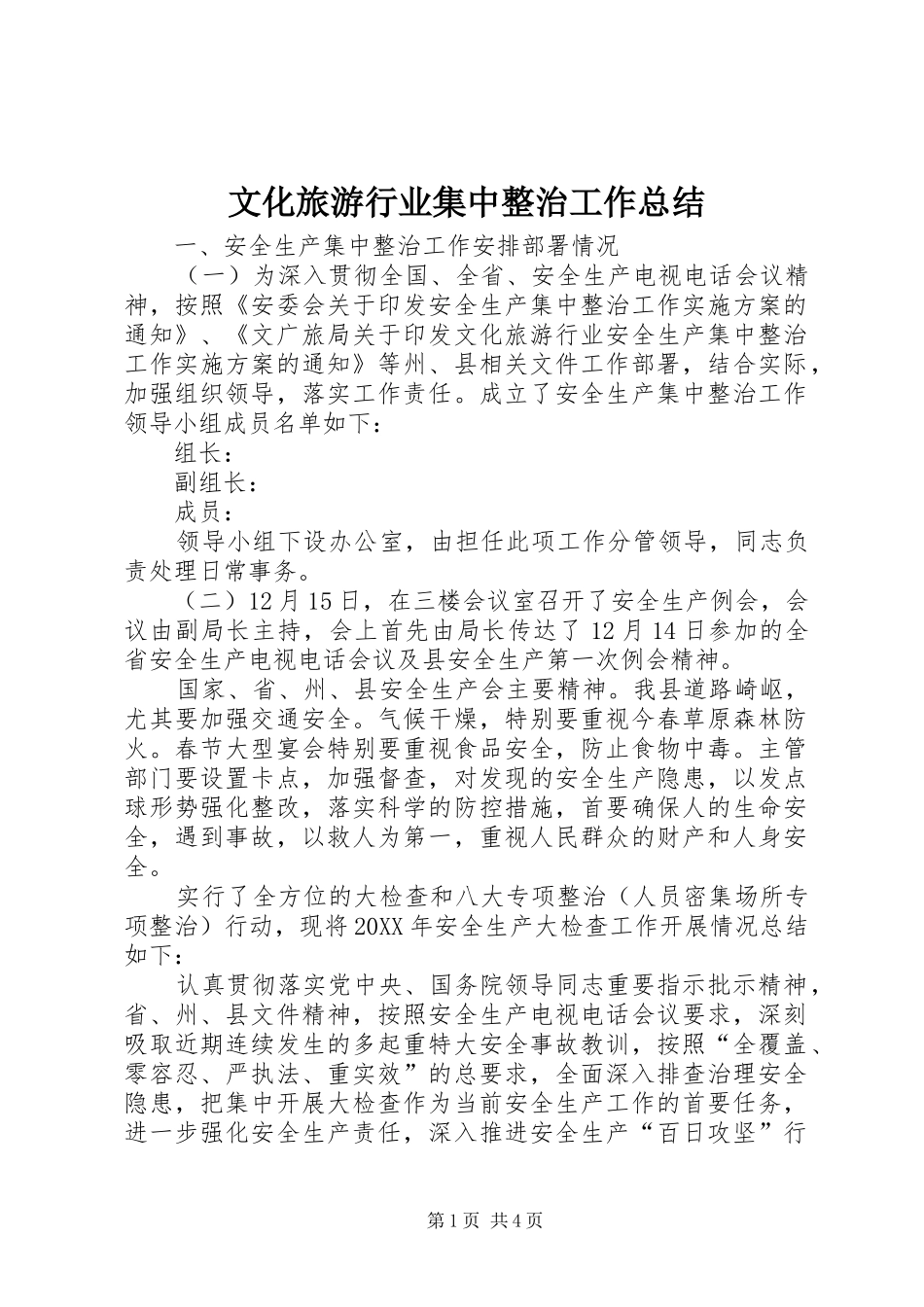 2024年文化旅游行业集中整治工作总结_第1页