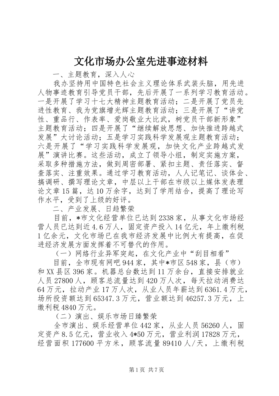 2024年文化市场办公室先进事迹材料_第1页