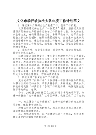 2024年文化市场行政执法大队年度工作计划范文