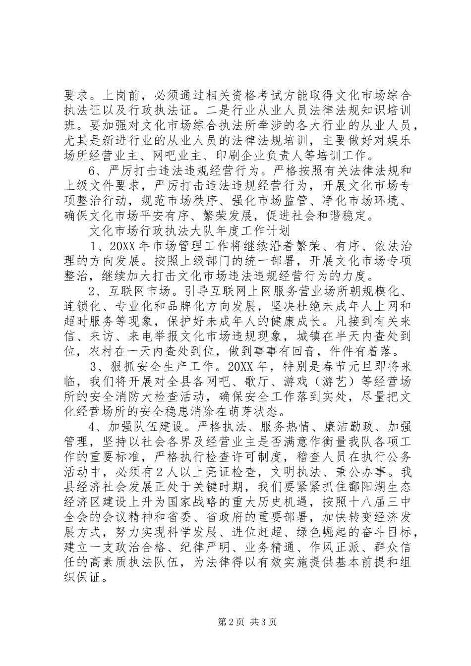 2024年文化市场行政执法大队年度工作计划范文大全_第2页
