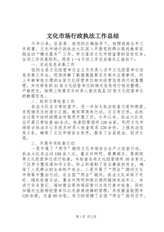 2024年文化市场行政执法工作总结