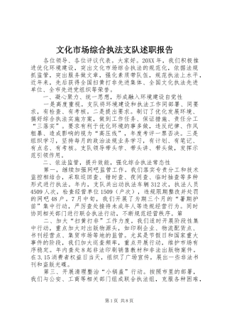 2024年文化市场综合执法支队述职报告