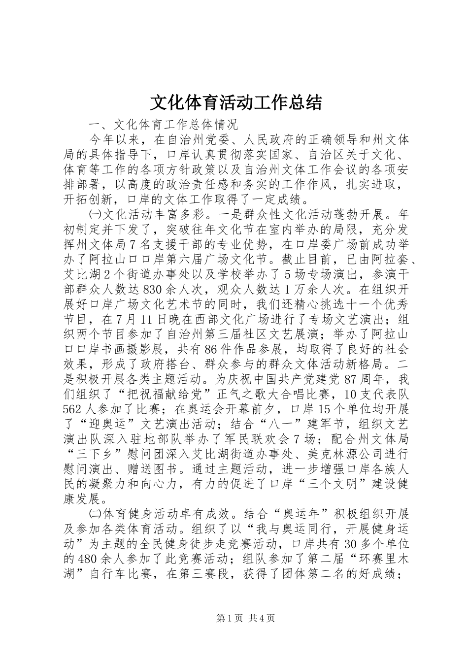 2024年文化体育活动工作总结_第1页