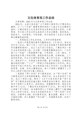 2024年文化体育局工作总结