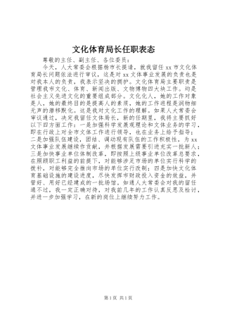 2024年文化体育局长任职表态