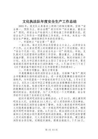 2024年文化执法队年度安全生产工作总结