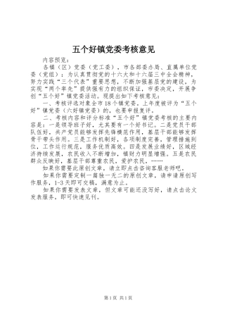 2024年五个好镇党委考核意见