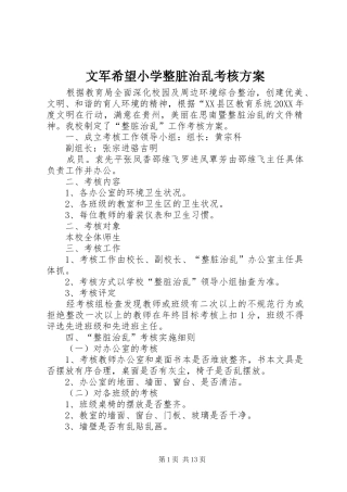 2024年文军希望小学整脏治乱考核方案