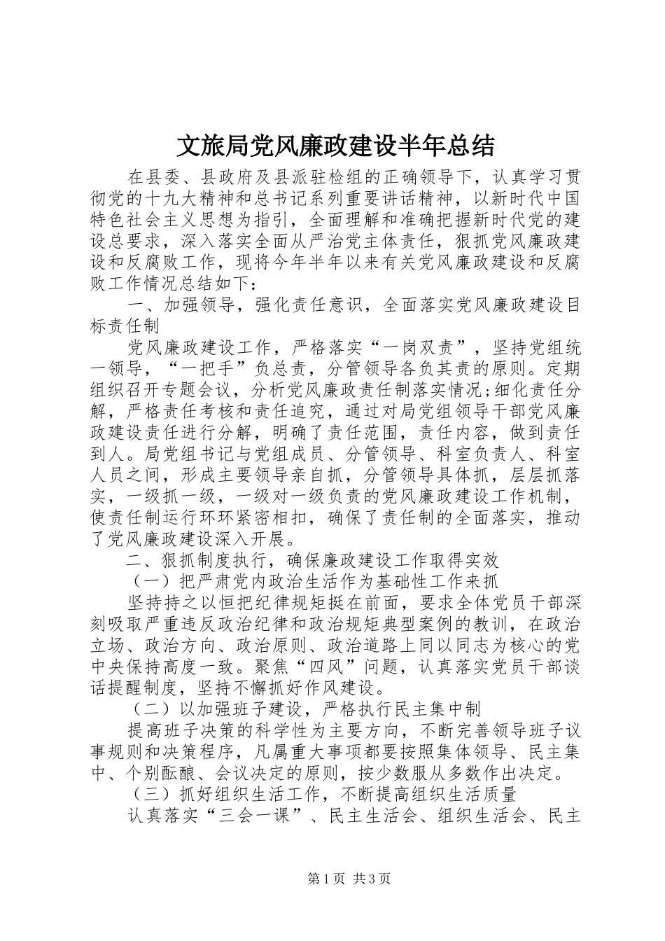 2024年文旅局党风廉政建设半年总结_第1页