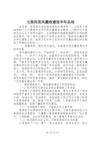 2024年文旅局党风廉政建设半年总结