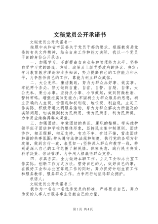2024年文秘党员公开承诺书