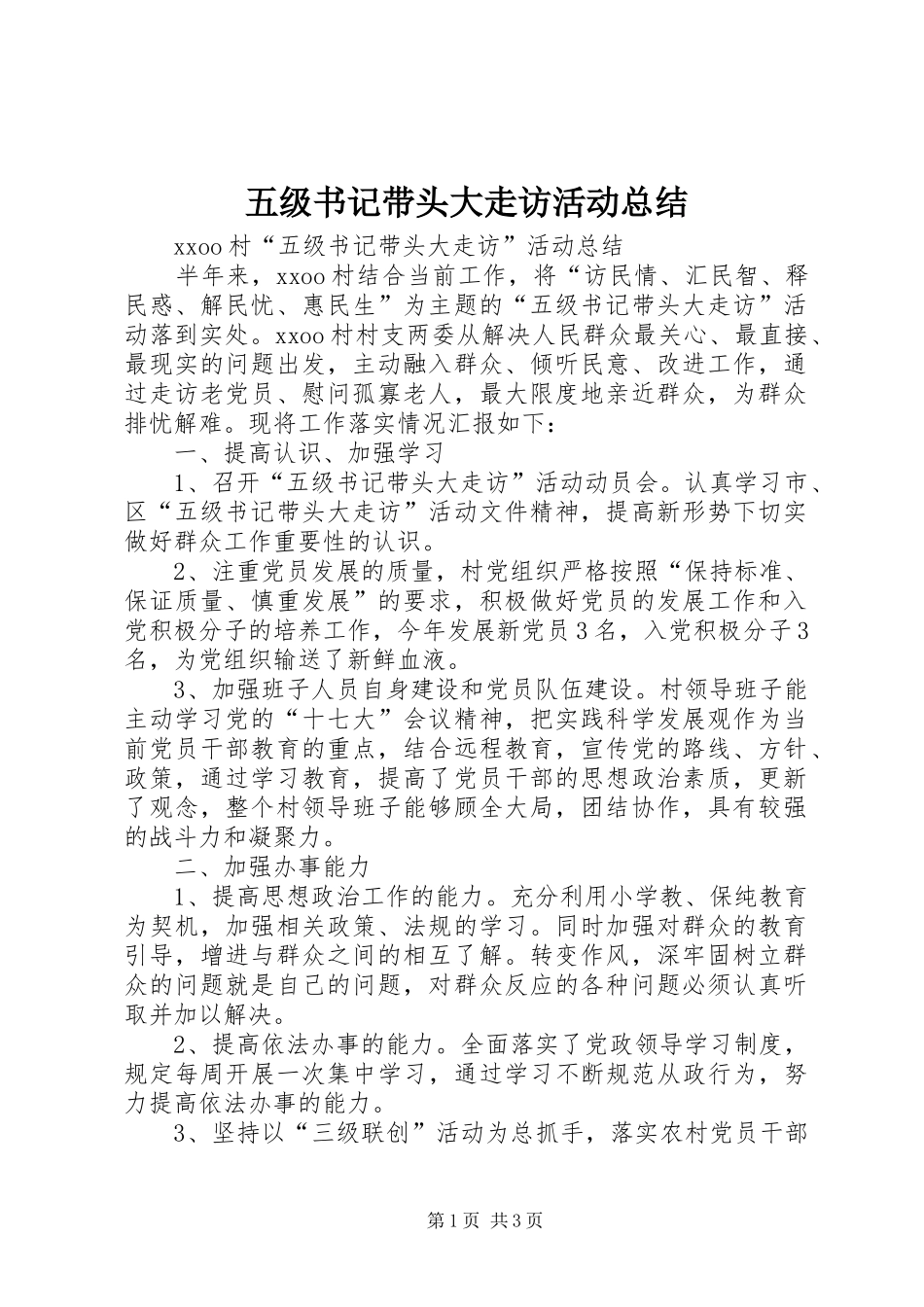 2024年五级书记带头大走访活动总结_第1页