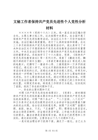 2024年文秘工作者保持共产党员先进性个人党性分析材料