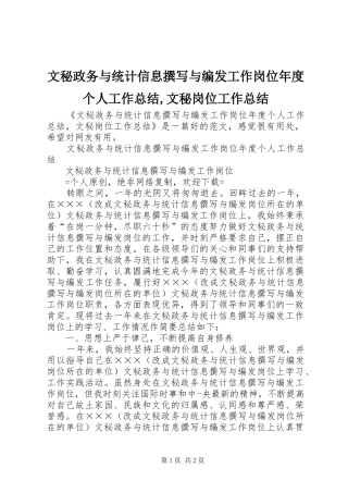 2024年文秘政务与统计信息撰写与编发工作岗位年度个人工作总结文秘岗位工作总结