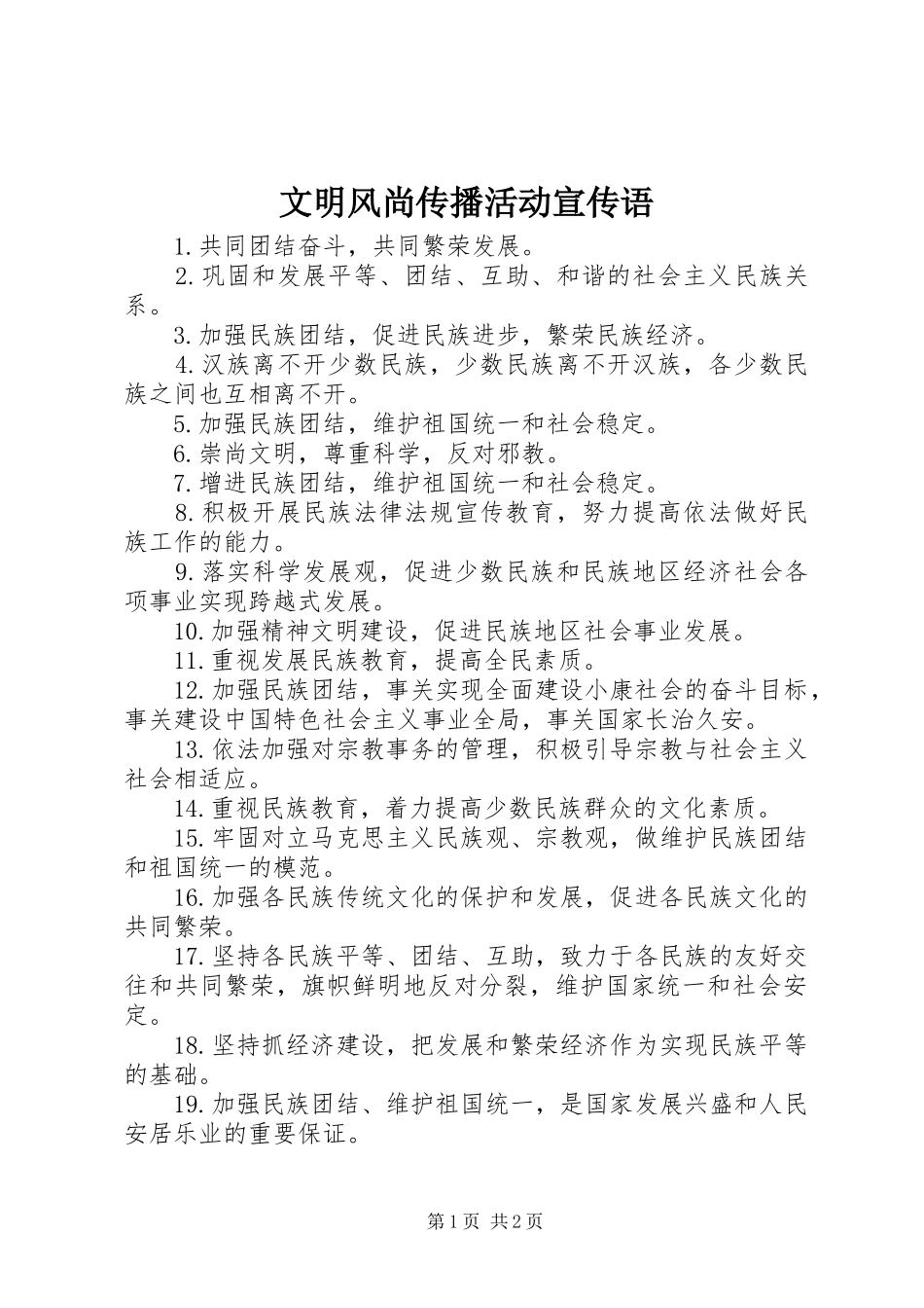 2024年文明风尚传播活动宣传语_第1页