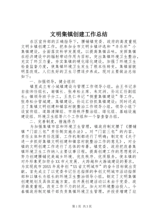 2024年文明集镇创建工作总结