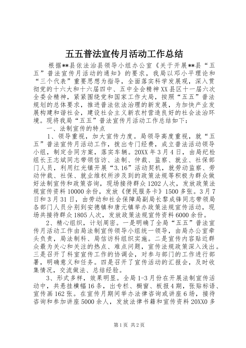 2024年五五普法宣传月活动工作总结_第1页